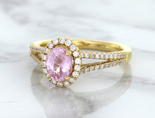 Load image into Gallery viewer, 1.27ct Oval Pink Sapphire Ring with Diamond Halo in 18K Rose Gold