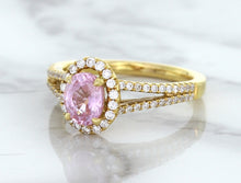 Load image into Gallery viewer, 1.27ct Oval Pink Sapphire Ring with Diamond Halo in 18K Rose Gold