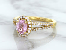 Load image into Gallery viewer, 1.27ct Oval Pink Sapphire Ring with Diamond Halo in 18K Rose Gold