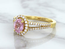 Load image into Gallery viewer, 1.27ct Oval Pink Sapphire Ring with Diamond Halo in 18K Rose Gold