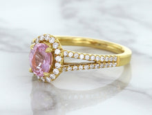 Load image into Gallery viewer, 1.27ct Oval Pink Sapphire Ring with Diamond Halo in 18K Rose Gold