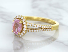 Load image into Gallery viewer, 1.27ct Oval Pink Sapphire Ring with Diamond Halo in 18K Rose Gold