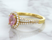 Load image into Gallery viewer, 1.27ct Oval Pink Sapphire Ring with Diamond Halo in 18K Rose Gold