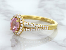 Load image into Gallery viewer, 1.27ct Oval Pink Sapphire Ring with Diamond Halo in 18K Rose Gold