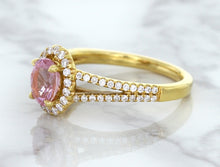 Load image into Gallery viewer, 1.27ct Oval Pink Sapphire Ring with Diamond Halo in 18K Rose Gold
