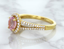 Load image into Gallery viewer, 1.27ct Oval Pink Sapphire Ring with Diamond Halo in 18K Rose Gold