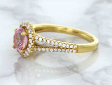 Load image into Gallery viewer, 1.27ct Oval Pink Sapphire Ring with Diamond Halo in 18K Rose Gold