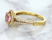 Load image into Gallery viewer, 1.27ct Oval Pink Sapphire Ring with Diamond Halo in 18K Rose Gold