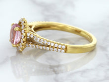 Load image into Gallery viewer, 1.27ct Oval Pink Sapphire Ring with Diamond Halo in 18K Rose Gold