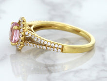 Load image into Gallery viewer, 1.27ct Oval Pink Sapphire Ring with Diamond Halo in 18K Rose Gold