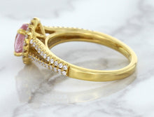 Load image into Gallery viewer, 1.27ct Oval Pink Sapphire Ring with Diamond Halo in 18K Rose Gold