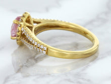 Load image into Gallery viewer, 1.27ct Oval Pink Sapphire Ring with Diamond Halo in 18K Rose Gold