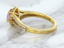 Load image into Gallery viewer, 1.27ct Oval Pink Sapphire Ring with Diamond Halo in 18K Rose Gold