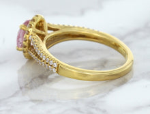 Load image into Gallery viewer, 1.27ct Oval Pink Sapphire Ring with Diamond Halo in 18K Rose Gold