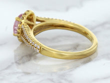 Load image into Gallery viewer, 1.27ct Oval Pink Sapphire Ring with Diamond Halo in 18K Rose Gold