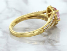 Load image into Gallery viewer, 1.27ct Oval Pink Sapphire Ring with Diamond Halo in 18K Rose Gold