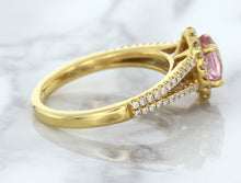 Load image into Gallery viewer, 1.27ct Oval Pink Sapphire Ring with Diamond Halo in 18K Rose Gold