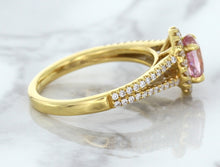 Load image into Gallery viewer, 1.27ct Oval Pink Sapphire Ring with Diamond Halo in 18K Rose Gold
