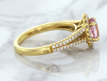 Load image into Gallery viewer, 1.27ct Oval Pink Sapphire Ring with Diamond Halo in 18K Rose Gold