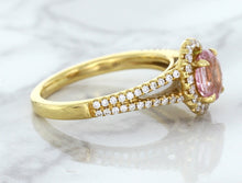 Load image into Gallery viewer, 1.27ct Oval Pink Sapphire Ring with Diamond Halo in 18K Rose Gold