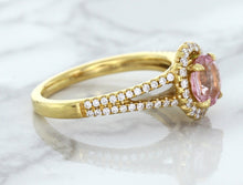 Load image into Gallery viewer, 1.27ct Oval Pink Sapphire Ring with Diamond Halo in 18K Rose Gold