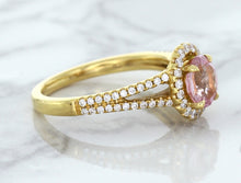 Load image into Gallery viewer, 1.27ct Oval Pink Sapphire Ring with Diamond Halo in 18K Rose Gold