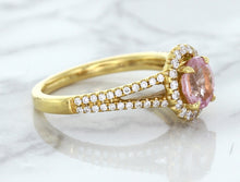 Load image into Gallery viewer, 1.27ct Oval Pink Sapphire Ring with Diamond Halo in 18K Rose Gold