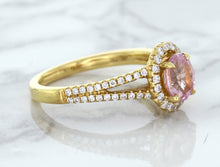 Load image into Gallery viewer, 1.27ct Oval Pink Sapphire Ring with Diamond Halo in 18K Rose Gold