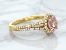 Load image into Gallery viewer, 1.27ct Oval Pink Sapphire Ring with Diamond Halo in 18K Rose Gold