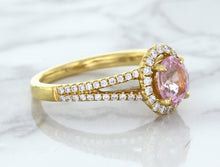 Load image into Gallery viewer, 1.27ct Oval Pink Sapphire Ring with Diamond Halo in 18K Rose Gold