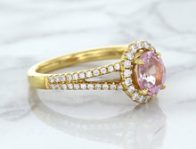 Load image into Gallery viewer, 1.27ct Oval Pink Sapphire Ring with Diamond Halo in 18K Rose Gold