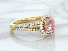 Load image into Gallery viewer, 1.27ct Oval Pink Sapphire Ring with Diamond Halo in 18K Rose Gold