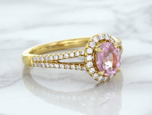 Load image into Gallery viewer, 1.27ct Oval Pink Sapphire Ring with Diamond Halo in 18K Rose Gold