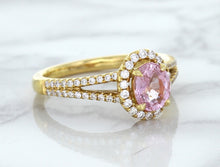 Load image into Gallery viewer, 1.27ct Oval Pink Sapphire Ring with Diamond Halo in 18K Rose Gold