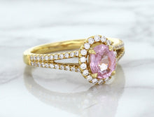 Load image into Gallery viewer, 1.27ct Oval Pink Sapphire Ring with Diamond Halo in 18K Rose Gold