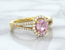 Load image into Gallery viewer, 1.27ct Oval Pink Sapphire Ring with Diamond Halo in 18K Rose Gold