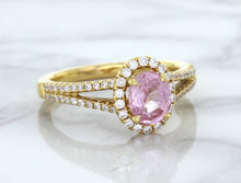 Load image into Gallery viewer, 1.27ct Oval Pink Sapphire Ring with Diamond Halo in 18K Rose Gold