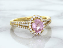 Load image into Gallery viewer, 1.27ct Oval Pink Sapphire Ring with Diamond Halo in 18K Rose Gold