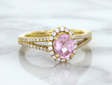 Load image into Gallery viewer, 1.27ct Oval Pink Sapphire Ring with Diamond Halo in 18K Rose Gold