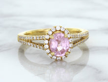 Load image into Gallery viewer, 1.27ct Oval Pink Sapphire Ring with Diamond Halo in 18K Rose Gold