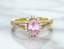 Load image into Gallery viewer, 1.27ct Oval Pink Sapphire Ring with Diamond Halo in 18K Rose Gold
