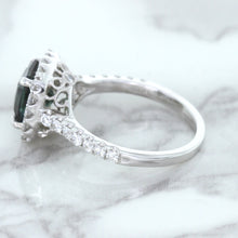 Load image into Gallery viewer, 2.56ct Radiant Cut Unheated Green Sapphire Ring with Diamond Halo in 18K White Gold