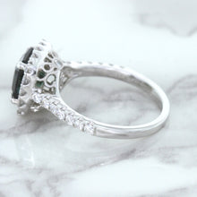Load image into Gallery viewer, 2.56ct Radiant Cut Unheated Green Sapphire Ring with Diamond Halo in 18K White Gold