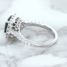 Load image into Gallery viewer, 2.56ct Radiant Cut Unheated Green Sapphire Ring with Diamond Halo in 18K White Gold