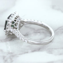 Load image into Gallery viewer, 2.56ct Radiant Cut Unheated Green Sapphire Ring with Diamond Halo in 18K White Gold