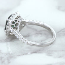 Load image into Gallery viewer, 2.56ct Radiant Cut Unheated Green Sapphire Ring with Diamond Halo in 18K White Gold