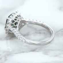 Load image into Gallery viewer, 2.56ct Radiant Cut Unheated Green Sapphire Ring with Diamond Halo in 18K White Gold