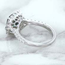 Load image into Gallery viewer, 2.56ct Radiant Cut Unheated Green Sapphire Ring with Diamond Halo in 18K White Gold