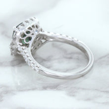 Load image into Gallery viewer, 2.56ct Radiant Cut Unheated Green Sapphire Ring with Diamond Halo in 18K White Gold