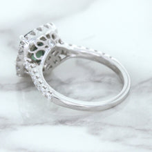 Load image into Gallery viewer, 2.56ct Radiant Cut Unheated Green Sapphire Ring with Diamond Halo in 18K White Gold